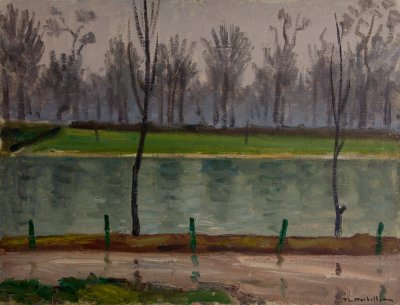 Paris, Rain in the Park (Bois de Boulogne) — Oil painting, Canvas, 50.00×65.00cm — Theodoros Markellos